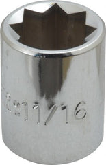 Proto - 11/16", 1/2" Drive, Standard Hand Socket - 8 Points, 1-1/2" OAL, Alloy Steel, Chrome Finish - Exact Tooling