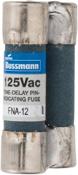 Cooper Bussmann - 125 VAC, 12 Amp, Time Delay Pin Indicator Fuse - Fuse Holder Mount, 1-1/2" OAL, 10 at AC kA Rating, 13/32" Diam - Exact Tooling