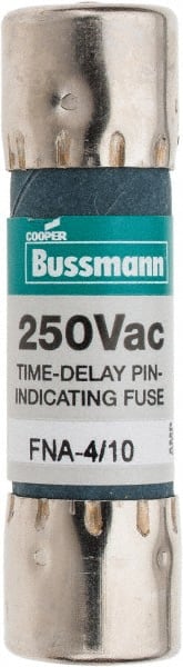 Cooper Bussmann - 250 VAC, 0.4 Amp, Time Delay Pin Indicator Fuse - Fuse Holder Mount, 1-1/2" OAL, 10 at 125 V kA Rating, 13/32" Diam - Exact Tooling