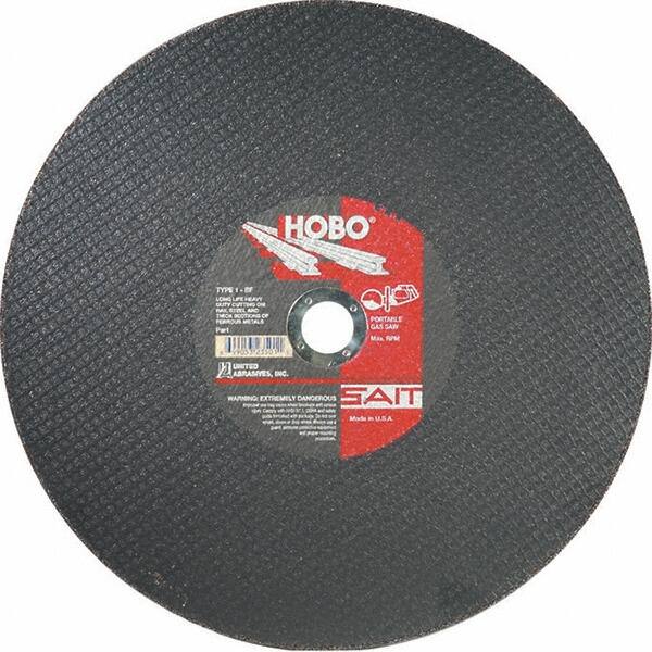 Sait - 16" Aluminum Oxide Cutoff Wheel - 1/8" Thick, 1" Arbor, 4,800 Max RPM, Use with Portable Tools - Exact Tooling