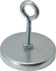 Mag-Mate - 2.63" Diam, 3/8" Cup Height, 2-1/4" Overall Height, 100 Lb Average Pull Force, 100 Lb Max Pull Force, Neodymium Rare Earth Cup Magnet - Loop Style, 1/2" Loop ID, Galvanized - Exact Tooling