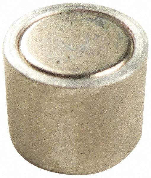 Mag-Mate - 6-32 Thread, 1/4" Diam, 1/2" High, 0.13 Lb Average Pull Force, Neodymium Rare Earth Pot Magnet - 1/4" Tapped Hole Depth, Nickel Plated, Aluminum Insulated - Exact Tooling