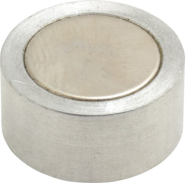 Mag-Mate - 1/4-20 Thread, 1" Diam, 1/2" High, 3.75 Lb Average Pull Force, Neodymium Rare Earth Pot Magnet - 1/4" Tapped Hole Depth, Nickel Plated, Aluminum Insulated - Exact Tooling