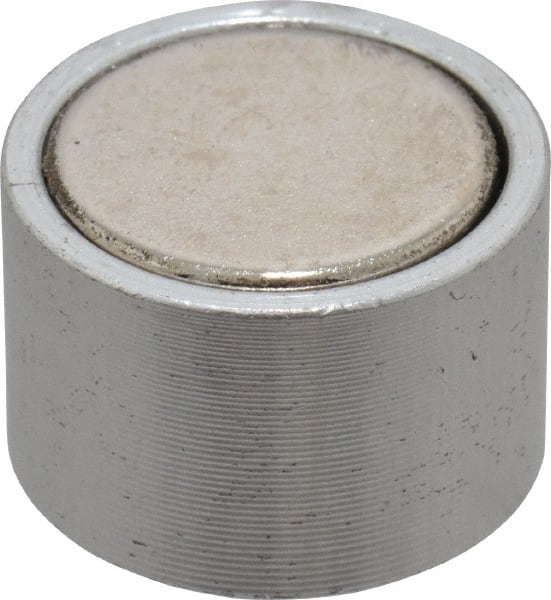 Mag-Mate - 10-24 Thread, 3/4" Diam, 1/2" High, 3 Lb Average Pull Force, Neodymium Rare Earth Pot Magnet - 1/4" Tapped Hole Depth, Nickel Plated, Aluminum Insulated - Exact Tooling