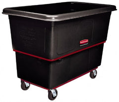 Rubbermaid - 700 Lb Load Capacity, 8 Cu Ft, Polyethylene Utility Truck - 26" Wide x 38-3/8" Long x 28-3/4" High, Black - Exact Tooling