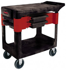 Rubbermaid - 350 Lb Capacity, 2 Shelf Trade Cart - 19" Wide x 38" Deep x 33-3/8" High, Polypropylene, Black/Red - Exact Tooling