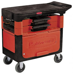 Rubbermaid - 350 Lb Capacity, 2 Shelf Trade Cart - 19" Wide x 38" Deep x 33-3/8" High, Plastic, Black/Red - Exact Tooling