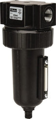 Parker - 1/2" Port, 7.67" High x 3.24" Wide Standard Filter with Metal Bowl, Manual Drain - 130 SCFM, 250 Max psi, 175°F Max Temp, Sight Glass Included, Modular Connection, 7.2 oz Bowl Capacity - Exact Tooling