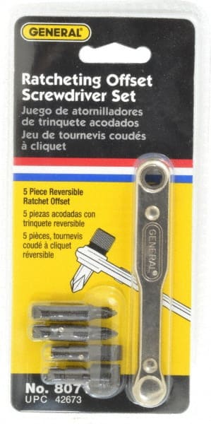 General - 5 Piece Ratcheting Offset Slotted & Phillips Screwdriver Set - 3-7/8" OAL - Exact Tooling