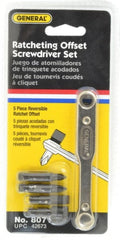General - 5 Piece Ratcheting Offset Slotted & Phillips Screwdriver Set - 3-7/8" OAL - Exact Tooling