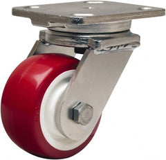 Hamilton - 4" Diam x 2" Wide x 5-5/8" OAH Top Plate Mount Swivel Caster - Polyurethane Mold on Polypropylene, 750 Lb Capacity, Delrin Bearing, 4 x 5" Plate - Exact Tooling