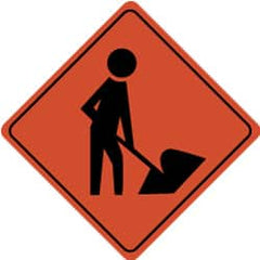 NMC - "Worker Digging", 24" Wide x 24" High, Aluminum Traffic Control Signs - 0.08" Thick, Black on Orange, High Intensity Reflectivity, Diamond, Post Mount - Exact Tooling