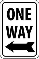 NMC - "One Way", "Left Arrow", 12" Wide x 18" High, Aluminum Parking Lot Traffic Signs - 0.08" Thick, Black on White, Engineer Grade Reflectivity, Rectangle, Post Mount - Exact Tooling