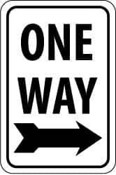 NMC - "One Way", "Right Arrow", 12" Wide x 18" High, Aluminum Parking Lot Traffic Signs - 0.063" Thick, Black on White, Rectangle, Post Mount - Exact Tooling