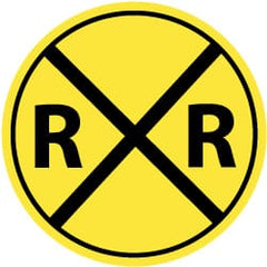 NMC - "R R", "Railroad Crossing Symbol", 30" Wide x 30" High, Aluminum Traffic Control Signs - 0.08" Thick, Black on Yellow, High Intensity Reflectivity, Round, Post Mount - Exact Tooling