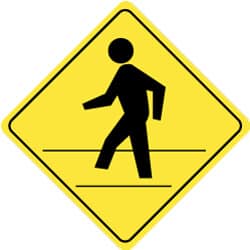 NMC - "Pedestrians Crossing", 24" Wide x 24" High, Aluminum Pedestrian Crossing Signs - 0.08" Thick, Black on Yellow, Engineer Grade Reflectivity, Diamond, Post Mount - Exact Tooling