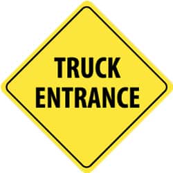 NMC - "Truck Entrance", 24" Wide x 24" High, Aluminum Traffic Control Signs - 0.08" Thick, Black on Yellow, High Intensity Reflectivity, Diamond, Post Mount - Exact Tooling