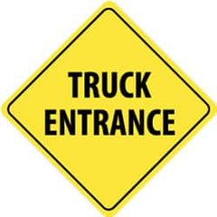 NMC - "Truck Entrance", 24" Wide x 24" High, Aluminum Traffic Control Signs - 0.08" Thick, Black on Yellow, High Intensity Reflectivity, Diamond, Post Mount - Exact Tooling