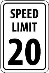 NMC - "Speed Limit 20", 18" Wide x 24" High, Aluminum Speed Limit Signs - 0.08" Thick, Black on White, High Intensity Reflectivity, Rectangle, Post Mount - Exact Tooling