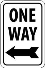 NMC - "One Way", "Left Arrow", 12" Wide x 18" High, Aluminum Parking Lot Traffic Signs - 0.08" Thick, Black on White, High Intensity Reflectivity, Rectangle, Post Mount - Exact Tooling