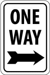 NMC - "One Way", "Right Arrow", 12" Wide x 18" High, Aluminum Parking Lot Traffic Signs - 0.08" Thick, Black on White, High Intensity Reflectivity, Rectangle, Post Mount - Exact Tooling