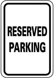 NMC - "Reserved Parking", 12" Wide x 18" High, Aluminum Reserved Parking Signs - 0.08" Thick, Black on White, Engineer Grade Reflectivity, Rectangle, Post Mount - Exact Tooling