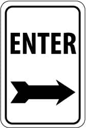 NMC - "Enter", "Right Arrow", 12" Wide x 18" High, Aluminum Parking Lot Traffic Signs - 0.04" Thick, Black on White, Rectangle, Wall Mount - Exact Tooling