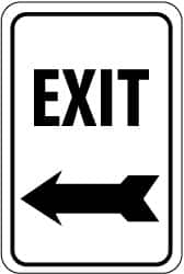 NMC - "Exit", "Left Arrow", 12" Wide x 18" High, Aluminum Parking Lot Traffic Signs - 0.04" Thick, Black on White, Rectangle, Wall Mount - Exact Tooling