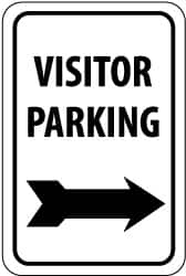 NMC - "Visitor Parking", "Right Arrow", 12" Wide x 18" High, Aluminum Parking Lot Traffic Signs - 0.063" Thick, Black on White, Rectangle, Post Mount - Exact Tooling