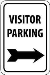 NMC - "Visitor Parking", "Right Arrow", 12" Wide x 18" High, Aluminum Parking Lot Traffic Signs - 0.04" Thick, Black on White, Rectangle, Wall Mount - Exact Tooling