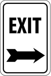 NMC - "Exit", "Right Arrow", 12" Wide x 18" High, Aluminum Parking Lot Traffic Signs - 0.08" Thick, Black on White, High Intensity Reflectivity, Rectangle, Post Mount - Exact Tooling