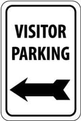 NMC - "Visitor Parking", "Left Arrow", 12" Wide x 18" High, Aluminum Parking Lot Traffic Signs - 0.063" Thick, Black on White, Rectangle, Post Mount - Exact Tooling