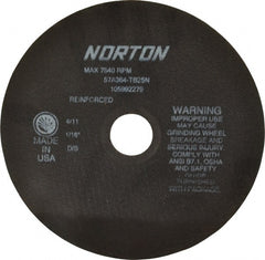 Norton - 8" 36 Grit Aluminum Oxide Cutoff Wheel - 1/16" Thick, 1-1/4" Arbor, 7,640 Max RPM, Use with Stationary Grinders - Exact Tooling