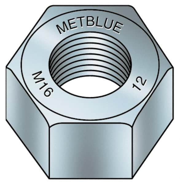 Value Collection - M12x1.75 Metric Coarse Steel Right Hand Hex Nut - 19mm Across Flats, 10mm High, Metric Blue Finish - Exact Tooling