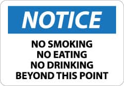 NMC - "Notice - No Smoking - No Eating - No Drinking Beyond This Area", 10" Long x 14" Wide, Aluminum Safety Sign - Rectangle, 0.04" Thick, Use for Accident Prevention - Exact Tooling