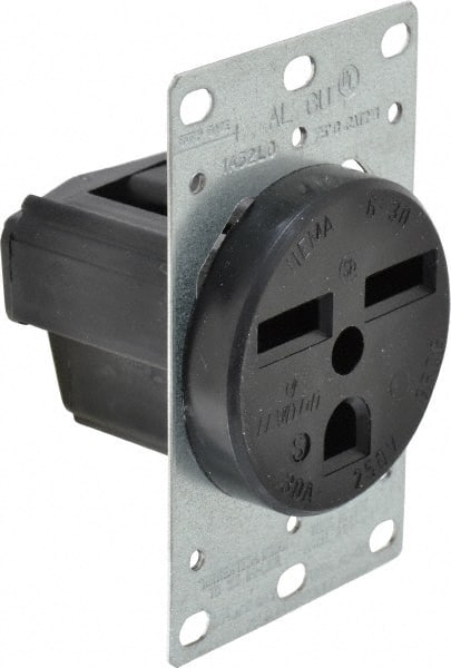 Leviton - 250 VAC, 30 Amp, 6-30P NEMA Configuration, Black, Industrial Grade, Self Grounding Single Receptacle - 1 Phase, 2 Poles, 3 Wire, Flush Mount, Tamper Resistant - Exact Tooling