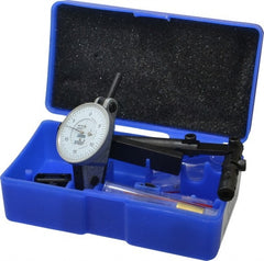 Fowler - 12 Piece, 0" to 0.06" Measuring Range, 1-1/2" Dial Diam, 0-15-0 Dial Reading, Horizontal White Dial Test Indicator Kit - 5/8" Contact Point Length, 0.04, 0.08 & 0.12" Ball Diam, 0.0005" Dial Graduation - Exact Tooling