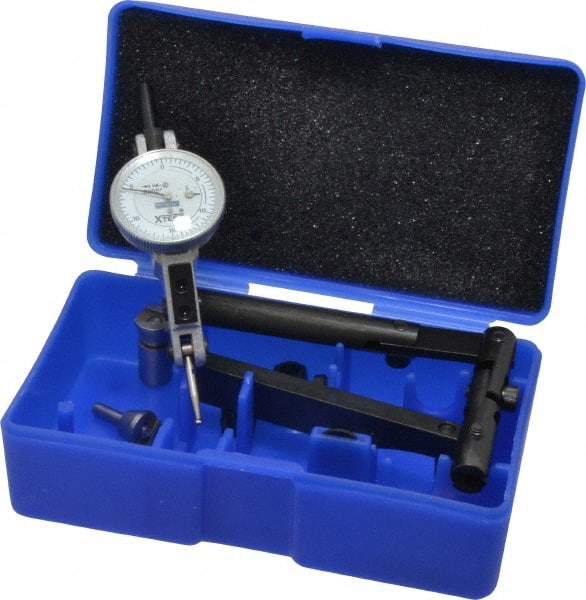 Fowler - 12 Piece, 0" to 0.06" Measuring Range, 1" Dial Diam, 0-15-0 Dial Reading, Horizontal White Dial Test Indicator Kit - 5/8" Contact Point Length, 0.04, 0.08 & 0.12" Ball Diam, 0.0005" Dial Graduation - Exact Tooling