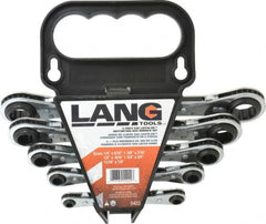 Lang - 5 Piece, 1/4 x 5/16 to 11/16 x 7/8", 12 Point, Ratcheting Box Wrench Set - Inch System of Measurement, Chrome Finish - Exact Tooling