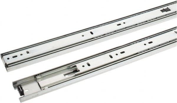 Knape & Vogt - 24" Slide Length, 24" Travel Length, Steel Precision Drawer Slide - 1/2" Wide, 1-13/16" High, 100 Lb Capacity at Full Extension, Chrome Finish - Exact Tooling
