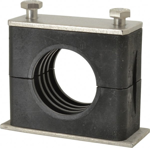 HYDAC - 2.83" Wide x 2.52" High x 1.18" Deep, Polypropylene Standard Duty Stainless Vibration-Control Clamp - Stainless Steel Plate, Mount with Weld Plate, Top Plate, Plastic Clamp Pair, Bolts - Exact Tooling