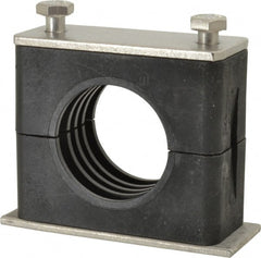 HYDAC - 2.83" Wide x 2.52" High x 1.18" Deep, Polypropylene Standard Duty Stainless Vibration-Control Clamp - Stainless Steel Plate, Mount with Weld Plate, Top Plate, Plastic Clamp Pair, Bolts - Exact Tooling