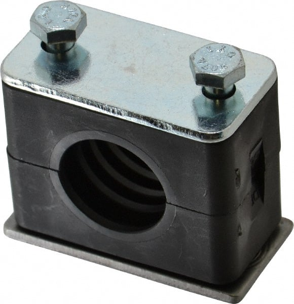 HYDAC - 2.32" Wide x 1.89" High x 1.18" Deep, Polypropylene Standard Duty Vibration-Control Clamp - Carbon Steel Plate, For 3/4" Pipe, Mount with Weld Plate, Top Plate, Plastic Clamp Pair, Bolts - Exact Tooling