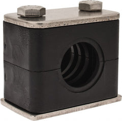 HYDAC - 1.97" Wide x 1.69" High x 1.18" Deep, Polypropylene Standard Duty Vibration-Control Clamp - Stainless Steel Plate, For 1/2" Pipe, Mount with Weld Plate, Top Plate, Plastic Clamp Pair, Bolts - Exact Tooling