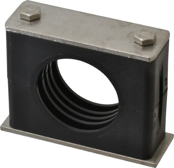 HYDAC - 3.46" Wide x 2.83" High x 1.18" Deep, Polypropylene Standard Duty Vibration-Control Clamp - Stainless Steel Plate, For 1-1/2" Pipe, Mount with Weld Plate, Top Plate, Plastic Clamp Pair, Bolts - Exact Tooling