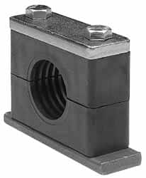 HYDAC - 5.51" Wide x 4.33" High x 1.77" Deep, Aluminum Heavy Duty Vibration-Control Clamp - Carbon Steel Plate, For 2" Pipe, Mount with Weld Plate, Top Plate, Plastic Clamp Pair, Bolts - Exact Tooling
