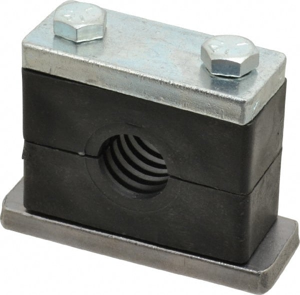 HYDAC - 3.35" Wide x 2.99" High x 1.18" Deep, Polypropylene Heavy Duty Vibration-Control Clamp - Carbon Steel Plate, Mount with Weld Plate, Top Plate, Plastic Clamp Pair, Bolts - Exact Tooling