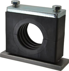HYDAC - 5.51" Wide x 4.33" High x 1.77" Deep, Polypropylene Heavy Duty Vibration-Control Clamp - Carbon Steel Plate, Mount with Weld Plate, Top Plate, Plastic Clamp Pair, Bolts - Exact Tooling
