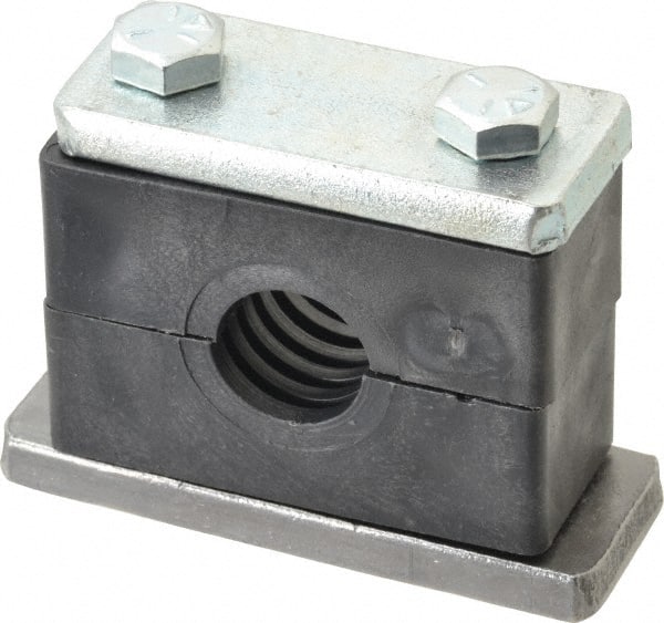 HYDAC - 3.35" Wide x 2.52" High x 1.18" Deep, Polypropylene Heavy Duty Vibration-Control Clamp - Carbon Steel Plate, For 1/2" Pipe, Mount with Weld Plate, Top Plate, Plastic Clamp Pair, Bolts - Exact Tooling