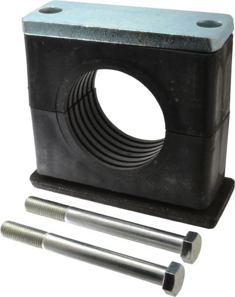 HYDAC - 8.86" Wide x 7.87" High x 3.15" Deep, Polypropylene Heavy Duty Vibration-Control Clamp - Carbon Steel Plate, For 4" Pipe, Mount with Weld Plate, Top Plate, Plastic Clamp Pair, Bolts - Exact Tooling